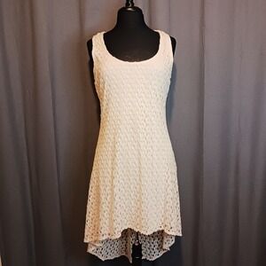 Lily Rose Women's Cream Crochet lined Dress Sleeveless Hi Low Party large